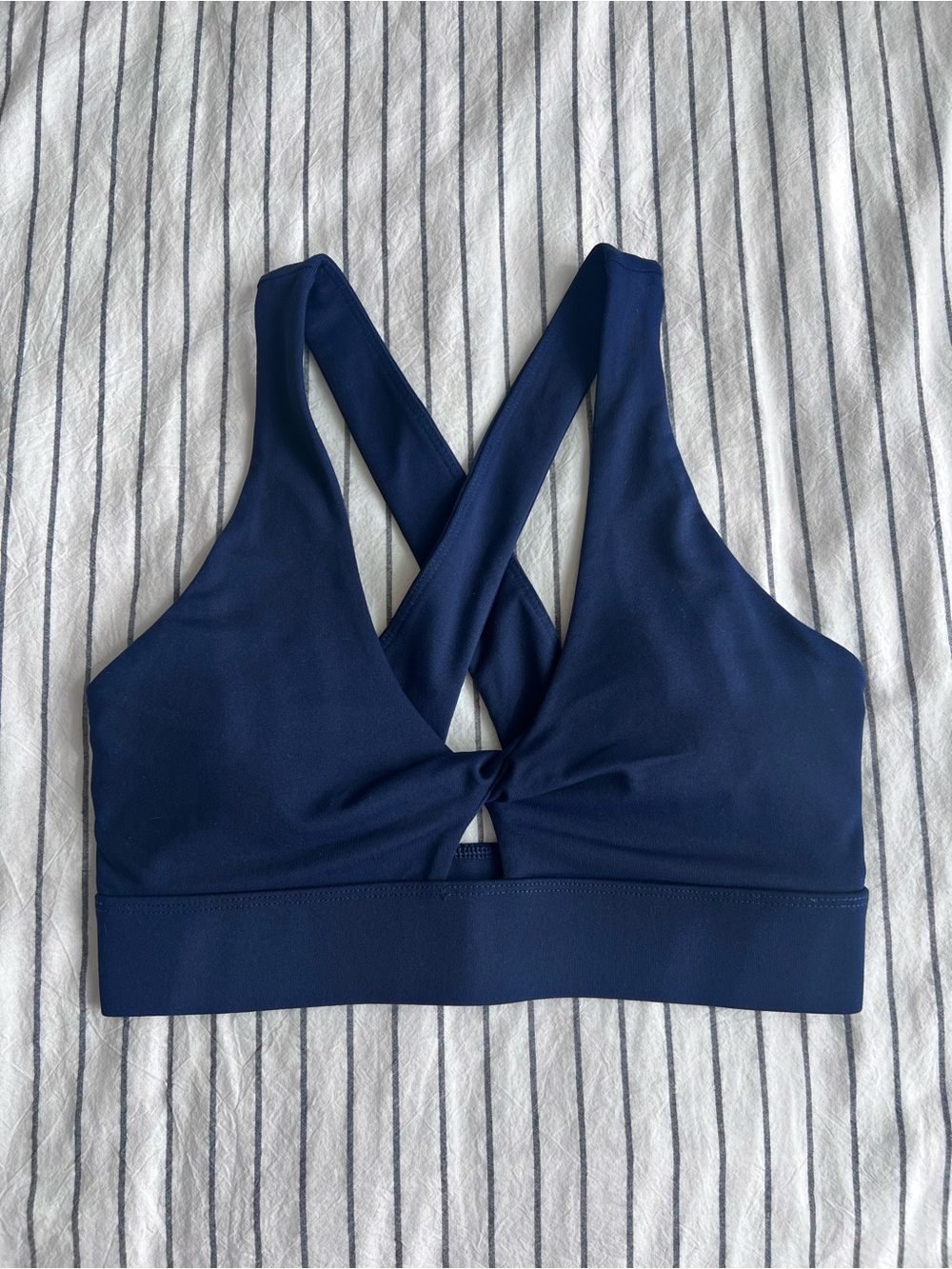 Fabletics Navy Blue Twist Front Strappy Sports Bra Cross Back